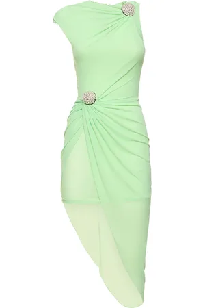 DAVID KOMA Ruched Mesh Mini Dress W/ Embellishments