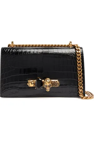 Alexander McQueen Embossed Leather Jeweled Shoulder Bag