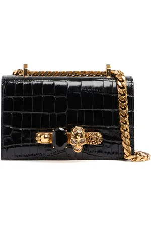 Alexander McQueen Mini Jeweled Croc Embossed Shoulder Bag