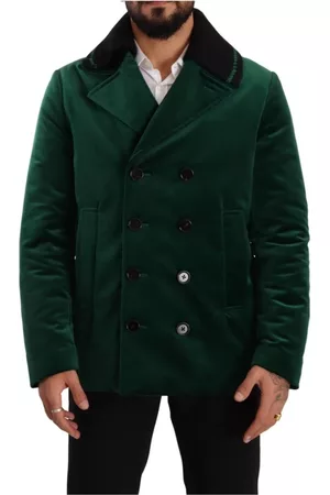 Dolce & Gabbana Herre Vårjakker - Green Velvet Cotton Double Breasted Jacket