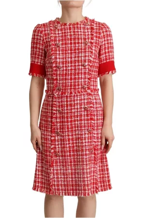 Dolce & Gabbana Dame Bodycon kjoler - Red Checkered Cotton Embellished Sheath Dress