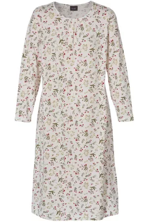 Trofé Dame Nattkjoler - Hvit Med Mønster Trofe Hvit Lang Nattkjole Med Blomsterprint I Rosa/Grønt Undertøy