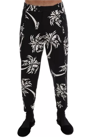 Dolce & Gabbana Herre Bukser med stretch - Black Tree Cotton Stretch Pants