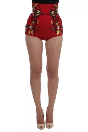 Dolce & Gabbana Dame Shorts - Red Silk Roses Sicily Shorts