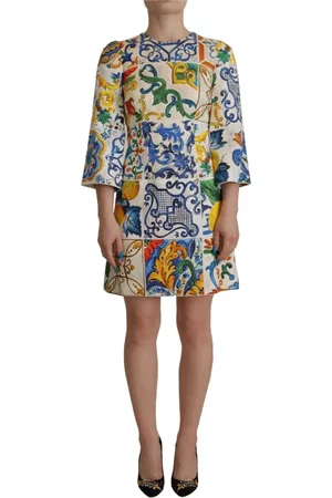 Dolce & Gabbana Dame Bodycon kjoler - Multicolor Majolica Jaquard Mini Floral Sheath Brocade Dress