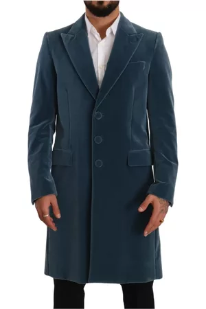 Dolce & Gabbana Herre Parkas - Blue Cotton Velvet Long Overcoat Jacket