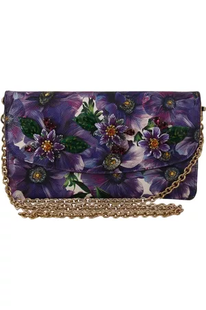 Dolce & Gabbana Herre Clutches - Purple Floral Leather Crystal Clutch Leather Purse