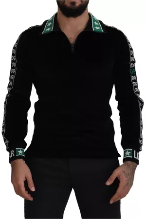 Dolce & Gabbana Herre Sweatshirts - Black Cotton Velvet DG Sweatshirt Sweater