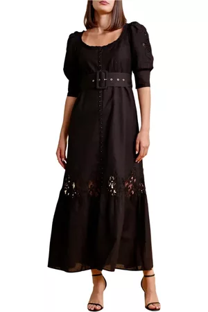 by Ti Mo Dame Maxikjoler - Sort Linen Belt Dress Kjoler