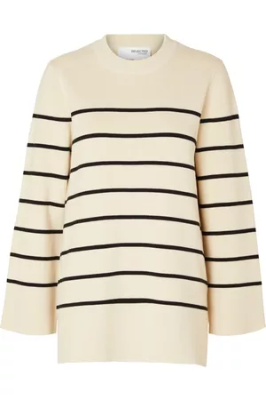 SELECTED Dame Strikkegensere - Birch Slfliva Ls Long Knit O-Neck Noos Sweat