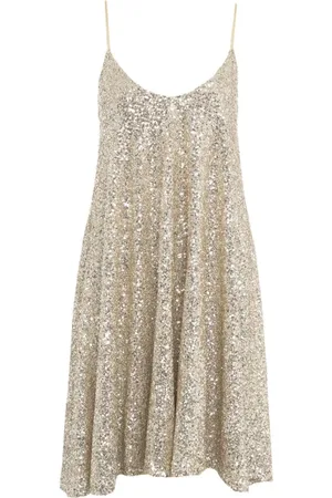 Strappy Sequin Swing Dress In Gold, AWAMA