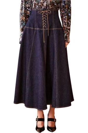 ULLA JOHNSON Dame, Skjørt, Blå, 2XS