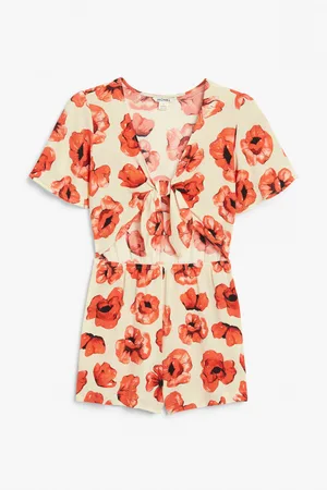 Monki Dame Playsuits - Tie-front cut-out playsuit
