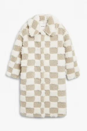 Monki Dame Kåper - Checkered fluffy oversize coat