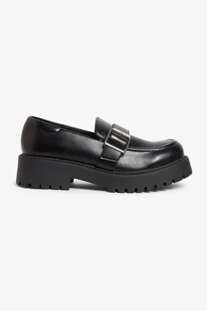 Monki Faux leather chunky loafers with buckle detail