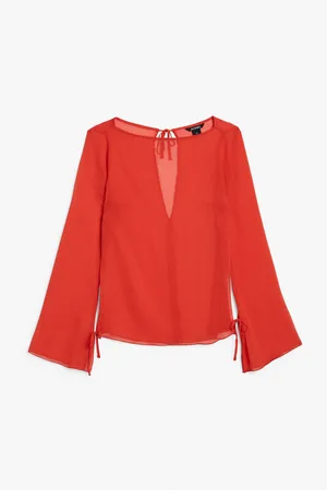 Monki Sheer bell sleeved boat neck blouse