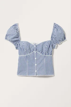 Monki Short Sleeve Puffy Poplin Blouse