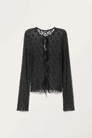 Monki Sheer Lace Tie Cardigan