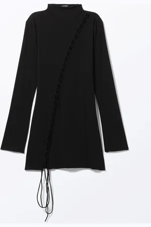 Monki Long-Sleeved Mock-Neck Lace-Up Mini Dress