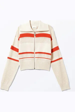Monki Cropped Open-Knit Zip Cardigan