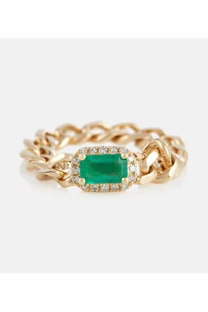 Shay Baby Link 18kt gold ring with emerald and diamonds