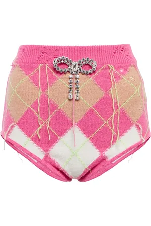 AREA Crystal-embellished knitted shorts