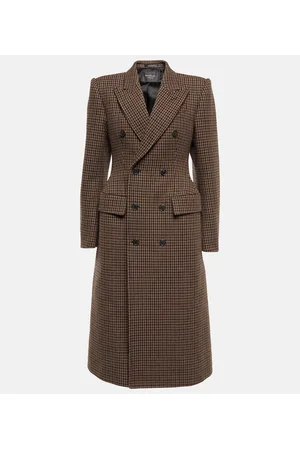 Balenciaga Dame Ullkåper - Houndstooth wool-blend coat