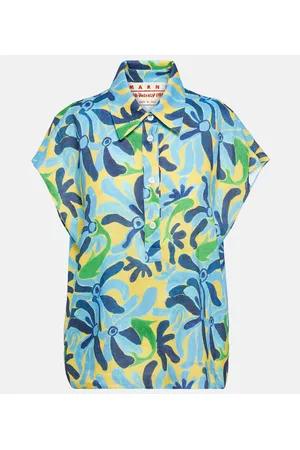 Marni Dame Linskjorter - Printed linen-blend shirt