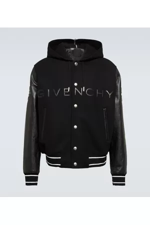Givenchy Herre Skinnjakker - Logo leather-trimmed varsity jacket