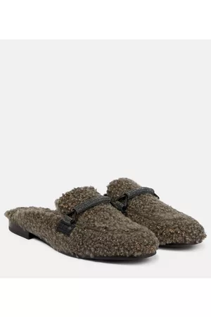 Brunello Cucinelli Dame Loafers - Embellished shearling slippers