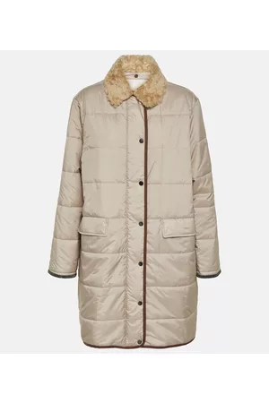 Brunello Cucinelli Dame Lange kåper - Quilted shearling-trimmed puffer coat