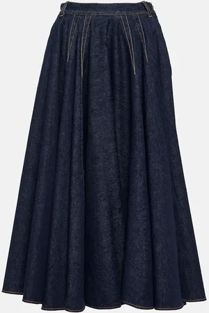 Alaïa AlaÃ¯a Pleated high-rise denim midi skirt