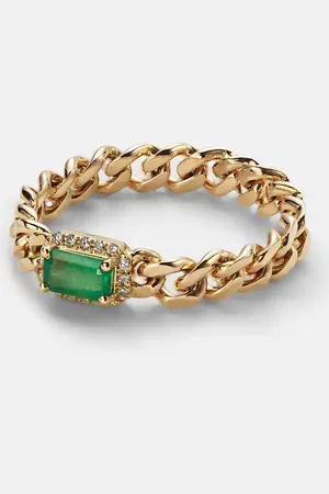 Shay Baby Link 18kt ring with diamonds and emerald