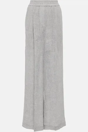 Brunello Cucinelli Low-rise linen-blend wide-leg sweatpants