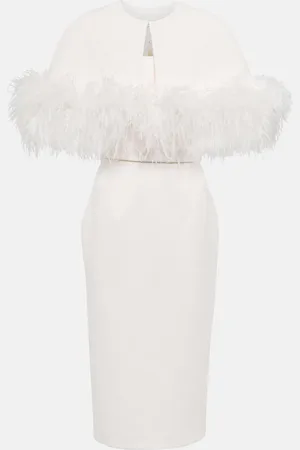 Safiyaa Bridal feather-trimmed crÃªpe midi dress
