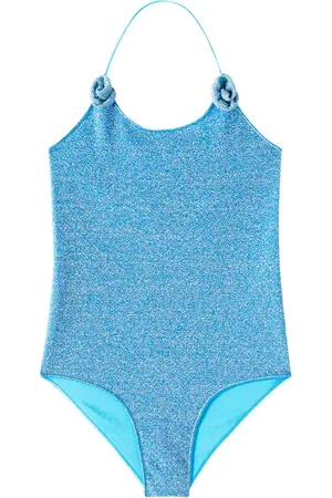 Oseree OsÃ©ree Kids LumiÃ¨re floral-appliquÃ© lamÃ© swimsuit