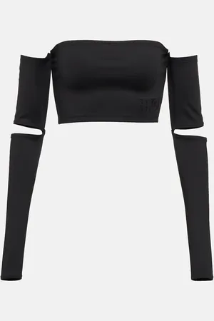 Maison Margiela Jersey crop top with cutout sleeves