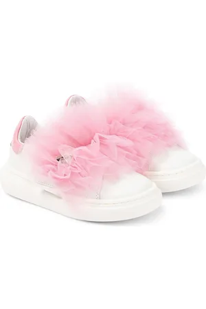 MONNALISA AppliquÃ© leather and tulle sneakers