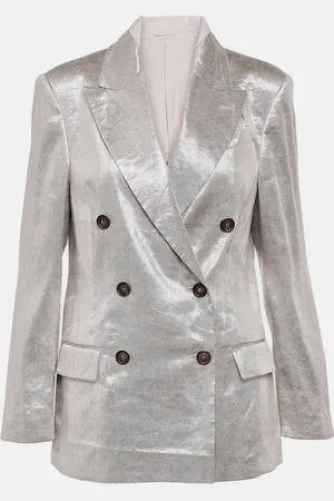 Brunello Cucinelli Double-breasted metallic linen-blend blazer