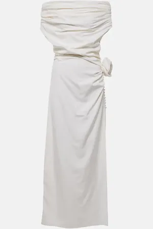 MAGDA BUTRYM Floral-appliquÃ© off-shoulder silk midi dress
