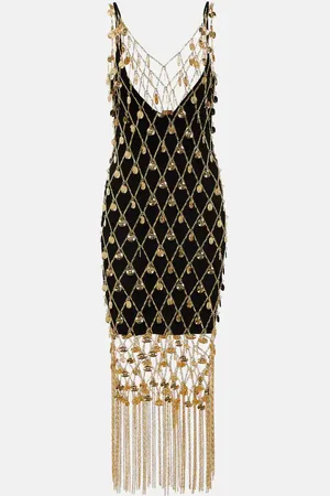 Paco rabanne Embellished brass chain midi dress