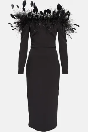 Safiyaa Feather-trimmed midi dress
