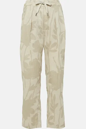 Brunello Cucinelli Printed linen tapered pants