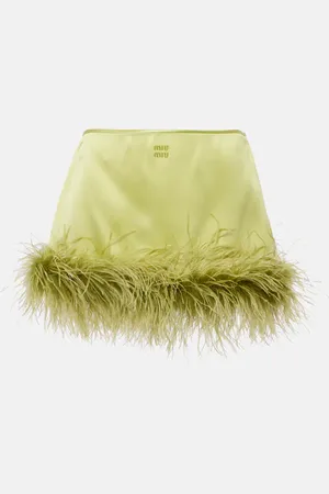 Miu Miu Feather-trimmed satin miniskirt