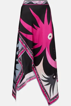 Puccini Stella asymmetric silk midi skirt