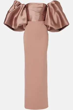 Solace Floris satin-trimmed off-shoulder gown