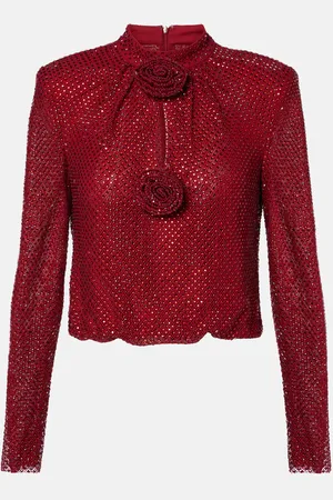 Self-Portrait Embellished fishnet blouse