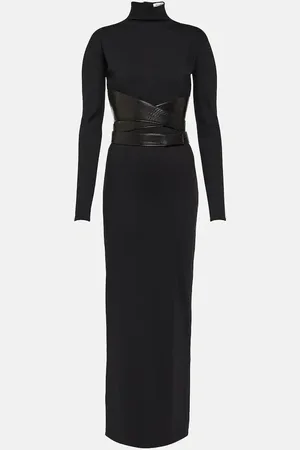 Alaïa AlaÃ¯a Leather-trimmed jersey maxi dress