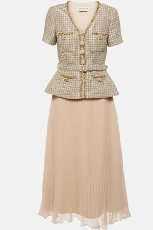 Self-Portrait PlissÃ© bouclÃ© midi dress