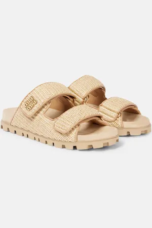 Miu Miu Leather-trimmed raffia-effect sandals